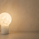 Stone Orb Floor Alabaster Floor Lamp by Dalmivik, complete fixture view