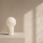 Stone Orb Floor Alabaster Floor Lamp by Dalmivik, complete fixture view