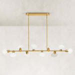 Linear disc chandelier, unlit complete product view with twin rods.