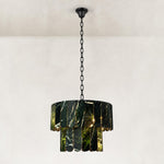 Dark Green Marble Tiered Pendant 25.6" in Black metal finish, shown as a complete fixture