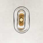 Double-Layer Clear Glass Mini Pendant in Aged Brass, dimension guide