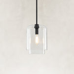 Double-Layer Clear Glass Mini Pendant in Matte Black, complete fixture close view