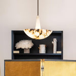 Elegant Alabaster Chandelier with Integrated LED Premium by Dalmivik, complete fixture view
