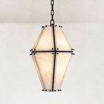 Black Frame Faceted Marble Lantern Pendant 15.7" in Black metal finish, shown as a complete fixture