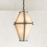 Black Frame Faceted Marble Lantern Pendant shown in full against a neutral background