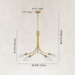 Five-Light Leaf Glass Chandelier in Aged Brass - dimension diagram