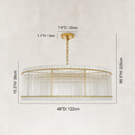 Fluted Glass Rod Drum Chandelier in Aged Brass - dimension diagram