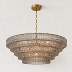 Fluted Glass Tiered Round Chandelier, 48 in in smoke finish, complete fixture from an alternate angle