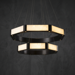 Facetra Hexagonal Black Ring Chandelier by Dalmivik, complete fixture view