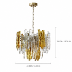 Glacier Ember Amber and Clear Glass Chandelier dimension and specification diagram