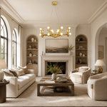 Gold-tone antler ring chandelier in living room
