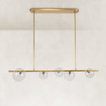 Gold-tone bubble glass linear chandelier complete fixture front view