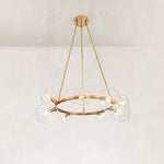 Gold-tone bubble glass ring chandelier complete fixture angled view