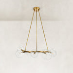 Gold-tone bubble glass ring chandelier complete fixture front view