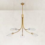 Gold-tone five-light leaf glass chandelier complete fixture unlit