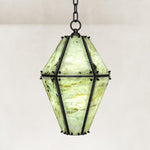 Green Faceted Marble Lantern Pendant 15.7" in Black metal finish, shown as a complete fixture