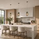 Green Four-Panel Marble Pendant displayed in a furnished interior