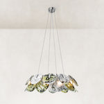 Green Marble Disc Ring Chandelier 31.5" in Chrome metal finish, shown as a complete fixture