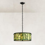 Green Marble Drum Pendant 25.6" in Black metal finish, shown as a complete fixture