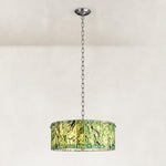 Green Marble Drum Pendant 25.6" in Chrome metal finish, shown as a complete fixture