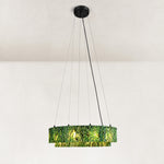 Green Marble Halo Ring Chandelier 31.5" in Black metal finish, shown as a complete fixture