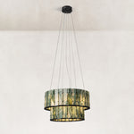 Green Tiered Marble Drum Chandelier 31.5" in Black metal finish, shown as a complete fixture