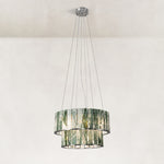 Green Tiered Marble Drum Chandelier 31.5" in Chrome metal finish, shown as a complete fixture