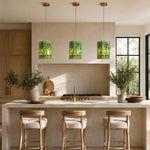 Green Twelve-Panel Marble Lantern Pendant installed above a kitchen island