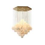 Hexa Alabaster Cascade Chandelier – Gold & White LED Luxury Light by Dalmivik, complete fixture view