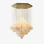Hexa Alabaster Cascade Chandelier – Gold & White LED Luxury Light by Dalmivik, product or room detail view