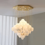 Hexa Alabaster Cascade Chandelier – Gold & White LED Luxury Light by Dalmivik, product or room detail view