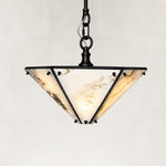 Inverted Pyramid Marble-Panel Pendant 22" in Black metal finish, shown as a complete fixture