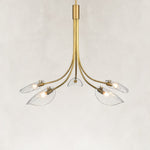 Large Five-Light Leaf Glass Chandelier in Aged Brass - alternate angle