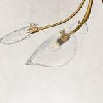 Large Five-Light Leaf Glass Chandelier in Aged Brass - material detail