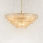 Large Sculpted Glass Drum Chandelier in Clear Glass - alternate angle