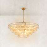 Clear glass chandelier detail.