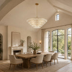 Clear glass chandelier room scene.