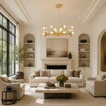 Large Sculptural Antler Globe Ring Chandelier in Hand-finished antique gold - interior setting