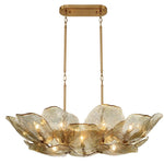 Elongated gold glass petal chandelier with a rectangular canopy.