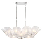 Elongated white glass petal chandelier with a silver-tone rectangular canopy.