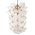 Layered white glass petals surrounding a brass-tone central frame.