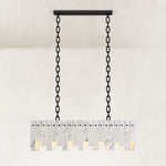 Layered Marble Panel Island Pendant 40.4" in Black metal finish, shown as a complete fixture