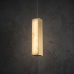 Mabel Brass Alabaster Pendant Light by Dalmivik, complete fixture view
