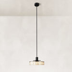 Low-Profile Marble Drum Pendant 25.6" in Black metal finish, shown as a complete fixture