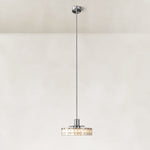Low-Profile Marble Drum Pendant 25.6" in Chrome metal finish, shown as a complete fixture