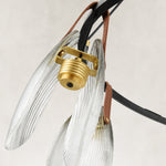 Ring chandelier with ribbed glass shades, glass and holder underside.