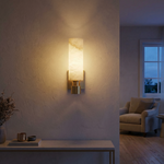 Pillar Light Tall Column Alabaster Brass Wall Sconce by Dalmivik, complete fixture view