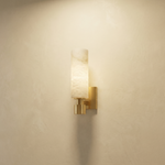 Pillar Light Tall Column Alabaster Brass Wall Sconce by Dalmivik, complete fixture view