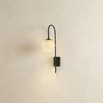 Bullet Shade Arched Stem Alabaster Globe Wall Sconce by Dalmivik, complete fixture view
