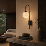 Bullet Shade Arched Stem Alabaster Globe Wall Sconce by Dalmivik, product or room detail view